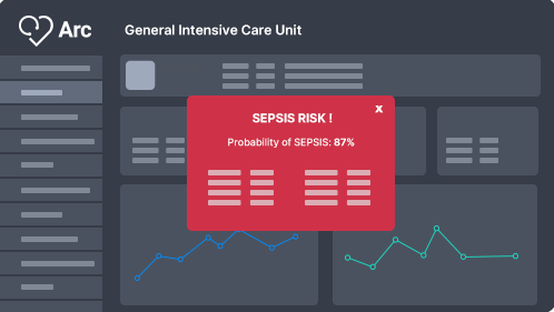 Arc general intensive care unit view with a sepsis risk alert
